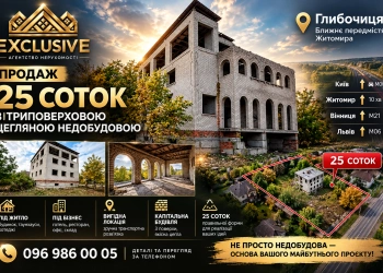 Продаж земельної ділянки 25 соток з триповерховою недобудовою у Глибочиці | EXCLUSIVE